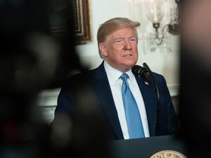 US President Donald Trump speaks about the mass shootings from the Diplomatic Reception Room of the White House in Washington, DC, August 5, 2019. (AFP/ File Photo)