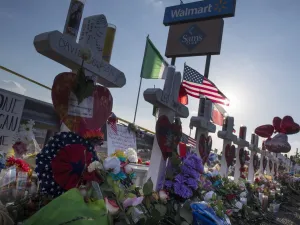 Crosses and flowers at a makeshift memorial for victims of Walmart shooting that left a total of 22 people dead at the Cielo Vista Mall WalMart in El Paso, Texas, on August 5, 2019. (AFP/ File Photo)