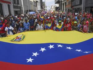 Pro-government protesters rally against US sanctions with a Venezuelan national flag in Caracas on August 7, 2019. (AFP/ File Photo)