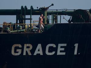 Crew members of Iranian supertanker Grace 1 walk on board off the coast of Gibraltar on August 15, 2019. (AFP/ File Photo)