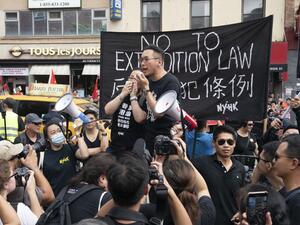 Hong Kong Civic Party leader Alvin Yeung delivers a speech in Confucius Plaza on August 17, 2019 in New York in support of protesters in Hong Kong. (AFP/ File Photo)