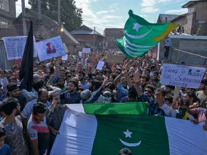 Kashmiri Muslims shout anti-Indian slogans during a protest at Anchar Soura locality of Srinagar on August 23, 2019. (AFP)