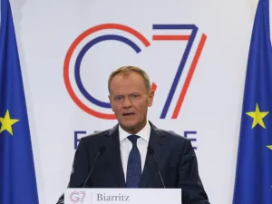 European Council President Donald Tusk addresses media representatives at a press conference in Biarritz, south-west France on August 24, 2019. (AFP/ File Photo)