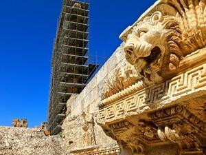 An undated photo of the surviving pillars of Baalbeck's Jupiter Temple during the current restoration project. (Photos courtesy of the Italian Embassy in Beirut)