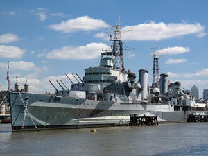Military ship on river Thames in London. (Shutterstock/ File Photo)
