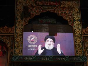A speech by the Lebanese Shiite Muslim Hezbollah movement leader Hasan Nasrallah (AFP)