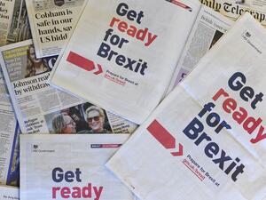 A full-page advertisement taken out by the UK Government in several daily newspapers as part of its public information campaign to get the public and business owners ready for Brexit. (DANIEL SORABJI / AFP)
