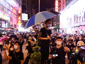 Protesters gather outside Prince Edward MTR station in Hong Kong on September 6, 2019. (AFP)