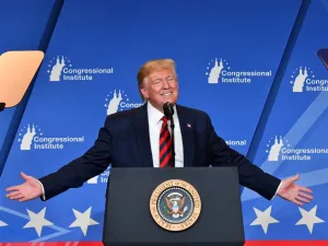 US President Donald Trump delivers remarks during the 2019 House Republican Conference Member Retreat Dinner in Baltimore, Maryland on September 12, 2019. Nicholas Kamm / AFP