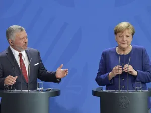 German Chancellor Angela Merkel and King Abdullah II of Jordan give a joint press conference following talks on economic issues and the bilateral relationship of their two countries on September 17, 2019 at the Chancellery in Berlin. Tobias SCHWARZ / AFP