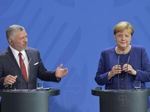 German Chancellor Angela Merkel and King Abdullah II of Jordan give a joint press conference following talks on economic issues and the bilateral relationship of their two countries on September 17, 2019 at the Chancellery in Berlin. Tobias SCHWARZ / AFP