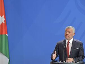 King Abdullah II of Jordan gives a joint press conference with the German Chancellor (not in picture) following talks on economic issues and the bilateral relationship of their two countries on September 17, 2019 at the Chancellery in Berlin. (Tobias SCHWARZ / AFP)