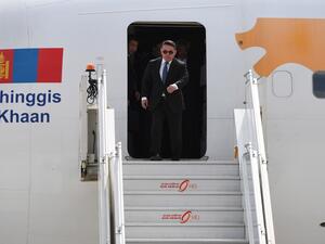 Mongolia's President Khaltmaagiin Battulga arrives at Palam Airport in New Delhi on September 19, 2019, at the start of a five-day visit to India. (Money SHARMA / AFP)