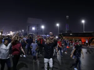 In Cairo dozens of people joined night-time demonstrations around Tahrir Square -- the epicenter of the 2011 revolution that toppled the country's long-time autocratic leader. (STR / AFP)