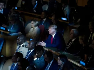 US President Donald Trump (C) attends the UN Climate Action Summit on September 23, 2019 at the United Nations Headquaters in New York City. Johannes EISELE / AFP