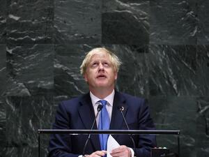 British Prime Minister Boris Johnson speaks during the 74th session of the United Nations General Assembly on September 24, 2019 at the United Nations Headquarters in New York City. (Johannes EISELE / AFP)