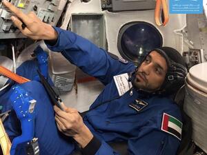 Hazzaa Al Mansoori inside the Russian Soyuz spacecraft during the simulation training at Yuri Gagarin Cosmonaut Training Center. (Twitter/ @MBRSpaceCentre)
