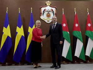 Foreign Minister Ayman Safadi and his Swedish counterpart Margot Wallstrom  (Twitter)