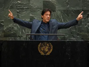 Pakistani Prime Minister Imran Khan speaks during the 74th Session of the General Assembly at UN Headquarters in New York. (TIMOTHY A. CLARY / AFP)