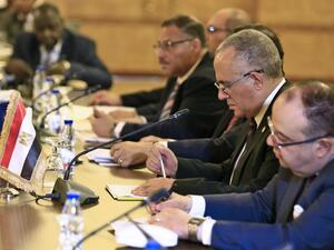 Egyptian Water Resources Minister Mohamed Abdel Aati (2nd R) participates with a delegation in the "Renaissance Dam" trilateral negotiations with his Sudanese and Ethiopian counterparts (unseen) in the Sudanese capital Khartoum on October 4, 2019. (AFP/ File Photo)