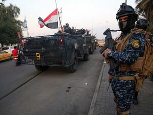 Iraqi police are seen deployed in Baghdad's predominantly Shiite Sadr City, on October 7, 2019. Demonstrations across Baghdad and the south have spiralled into violence over the last week. (AFP/ File Photo)