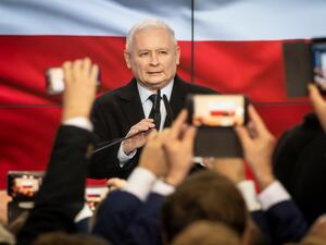 Leader of Poland's ruling Law and Justice (PiS) party, Jaroslaw Kaczynski reacts after the first exit polls during the party's electoral evening in Warsaw, Poland, on October 13, 2019.  (AFP/ File Photo)