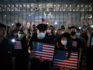 Protesters chant slogans as they attend a rally in Hong Kong on October 14, 2019, calling on US politicians to pass a bill that could alter Washington's relationship with the trading hub. (AFP/ File Photo)