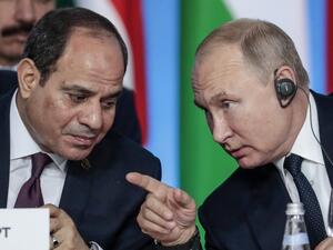 Egypt's President Abdel Fattah al-Sisi (L) and Russia's President Vladimir Putin (R) attend the first plenary session as part of the 2019 Russia-Africa Summit at the Sirius Park of Science and Art in Sochi, Russia, on October 24, 2019. Sergei CHIRIKOV / POOL / AFP