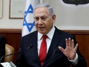 Israeli Prime Minister Benjamin Netanyahu gestures while speaking during the weekly cabinet meeting at his office in Jerusalem on October 27, 2019. (GALI TIBBON / AFP)