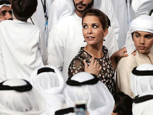 Princess Haya bint al-Hussein, wife of the ruler of Dubai, arrives at Meydan Racecourse in Dubai on March 31, 2018. (Karim Sahib/AFP)