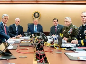 US President Trump in the situation room last night watching the US Special Forces raid that killed ISIS leader Abu Bakr Al Baghdadi (Twitter)