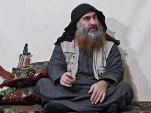 The chief of the Islamic State group, Abu Bakr al-Baghdadi, in a 2019 video. (AFP/ File Photo)