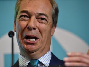Brexit Party leader Nigel Farage speaks on stage during an event to launch the Brexit Party general election campaign in London on November 1, 2019. Britain goes to the polls on December 12, 2019 to vote in a pre-Christmas general election. Ben STANSALL / AFP