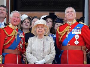 Britain's Prince Charles, Prince of Wales, Britain's Queen Elizabeth II, and Britain's Prince Andrew, Duke of York stand with other members of the Royal Family on the balcony of Buckingham Palace. (AFP/ File Photo)