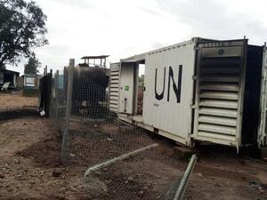 Burnt containers are seen at the United Nations (UN) civil base in Beni in the eastern part of the Democratic Republic of Congo on November 26, 2019. On November 25, 2019 angry demonstrators ransacked and looted the UN civil base in Beni. (AFP/ File Photo)