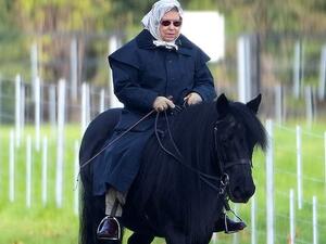 The Queen was spotted horse riding in the grounds of Windsor Castle this morning (Twitter)