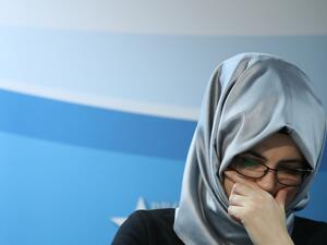 Hatice Cengiz, fiancee of the murdered journalist Jamal Khashoggi gives a press conference with United Nations Special Rapporteur on extrajudicial, summary or arbitrary executions, on December 3, 2019 in Brussels, regarding the UN investigation into the unlawful death of Mr. Jamal Khashoggi and follow up activities to ensure accountability. A Saudi hit squad killed and dismembered Khashoggi in the Saudi Arabian consulate in Istanbul, on Oct 2, 2018. His body was never recovered. Aris Oikonomou / AFP