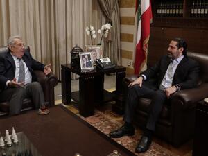 Resigned Lebanese prime minister Saad Hariri (R) meets with Samir Khatib, a Lebanese businessman who is the front-runner to form a new government, in the capital Beirut on December 8, 2019. (AFP/ File Photo)