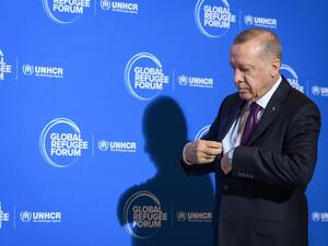 Turkey's President Recep Tayyip Erdogan arrives for the opening of the Global Refugee Forum, on December 17, 2019 in Geneva. A global refugee summit opens in Geneva amid calls for concrete actions to help a surging number of displaced people, and for wealthy nations to shoulder their share of the burden Fabrice COFFRINI / AFP