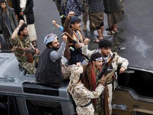 Yemeni Huthi rebels take part in a demonstration in Sanaa on January 6, 2020 to denounce the US killing of Iranian major general Qassem Soleimani and Iraqi paramilitary chief Abu Mahdi al-Muhandis.  (AFP/ File Photo)