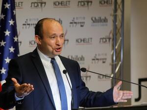 Isreali Defense Minister Naftali Bennett speaks at the Kohelet Policy Forum conference in Jerusalem, on January 8, 2020. (AFP/ File Photo)