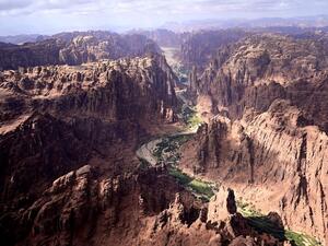 An aerial picture taken on January 8, 2020 between Neon and Al Ula shows the landscape during the Stage 4 of the 2020 Rally Dakar. FRANCK FIFE / AFP