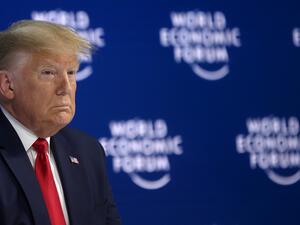 US President Donald Trump addresses the World Economic Forum in Davos, on January 21, 2020. JIM WATSON / AFP