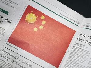 The Chinese embassy said the cartoon (pictured above) in the Jyllands-Posten newspaper crossed the 'ethical boundary of free speech'. AFP