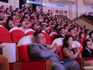 Kim Kyong-hui, Kim Jong-un’s aunt, dressed in black and seated next to his wife, made a surprise public appearance. (Korea Central News Agency, via Agence France-Presse, Getty Images)