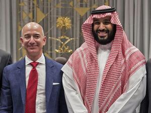 Saudi Crown Prince Mohammed bin Salman poses with Amazon CEO Jeff Bezos in Riyadh in 2016 (AFP)