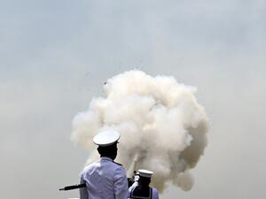 Sri Lankan Navy personnel fire a 21-gun salute to mark the island nation's 72nd Independence Day at the Galle Face promenade in Colombo on February 4, 2020. Sri Lanka cemmemorates its independence from British rule on February 4, 1948. LAKRUWAN WANNIARACHCHI / AFP