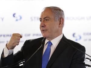 Israeli Prime Minister Benjamin Netanyahu addresses the Conference of Presidents of Major American Jewish Organisations (CoP) in Jerusalem on February 16, 2020. EMMANUEL DUNAND / AFP