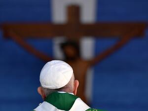 Pope Francis celebrates an outdoors mass during a visit to Bari, southern Italy, on February 23, 2020 to address a conference entitled "Mediterranean: Frontier of Peace" which sees the participation of some 60 Catholic bishops from 19 nations bordering the Mediterranean. Alberto PIZZOLI / AFP
