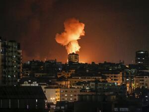 A picture taken on February 24, 2020, shows an explosion following an Israeli airstrike on Gaza City. Gaza militant group Islamic Jihad announced the end of its "military response" against Israel after a two-day exchange of fire just a week before the Jew. (AFP/ File)